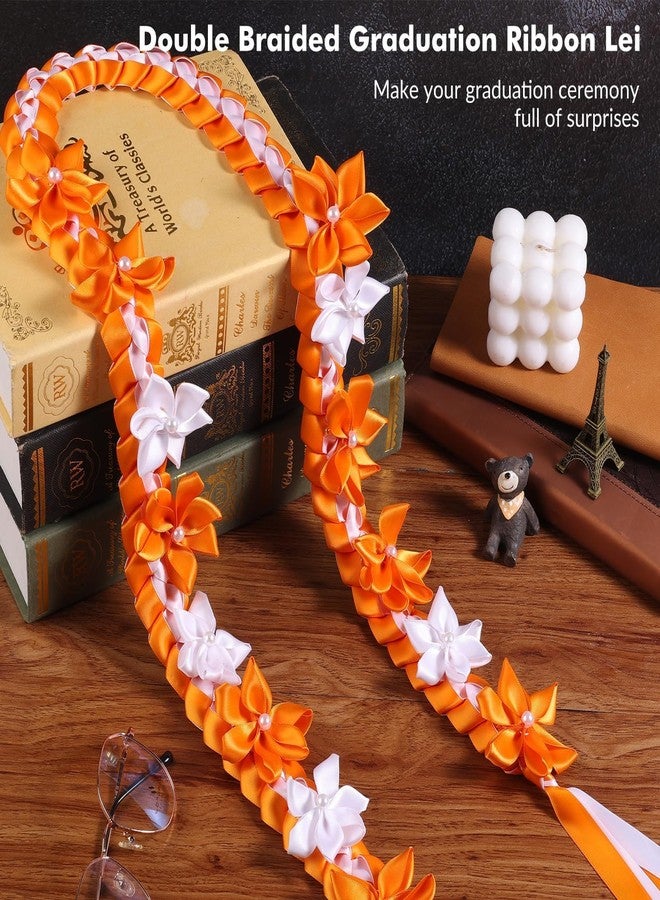 TFTAFAN TFTANFAN Graduation Flower Lei Hawaiian Floral Necklace for Graduation Ceremony Graduation money lei Gift for Women Men (Orange and White) - Image 3